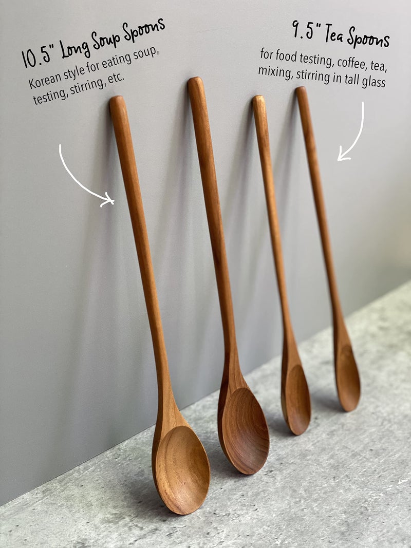 FAAY - 4 Pcs 9.5â€ Long Teak Spoon, Chef Testing Spoons, Handcrafted Cocktail Stirring, Tea, Drip/French Press Coffee, Milkshake, Cold Drink, Mixing Spoons - Image 5